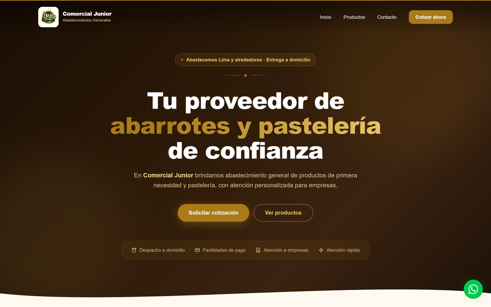 Captura del sitio web de Comercial Junior