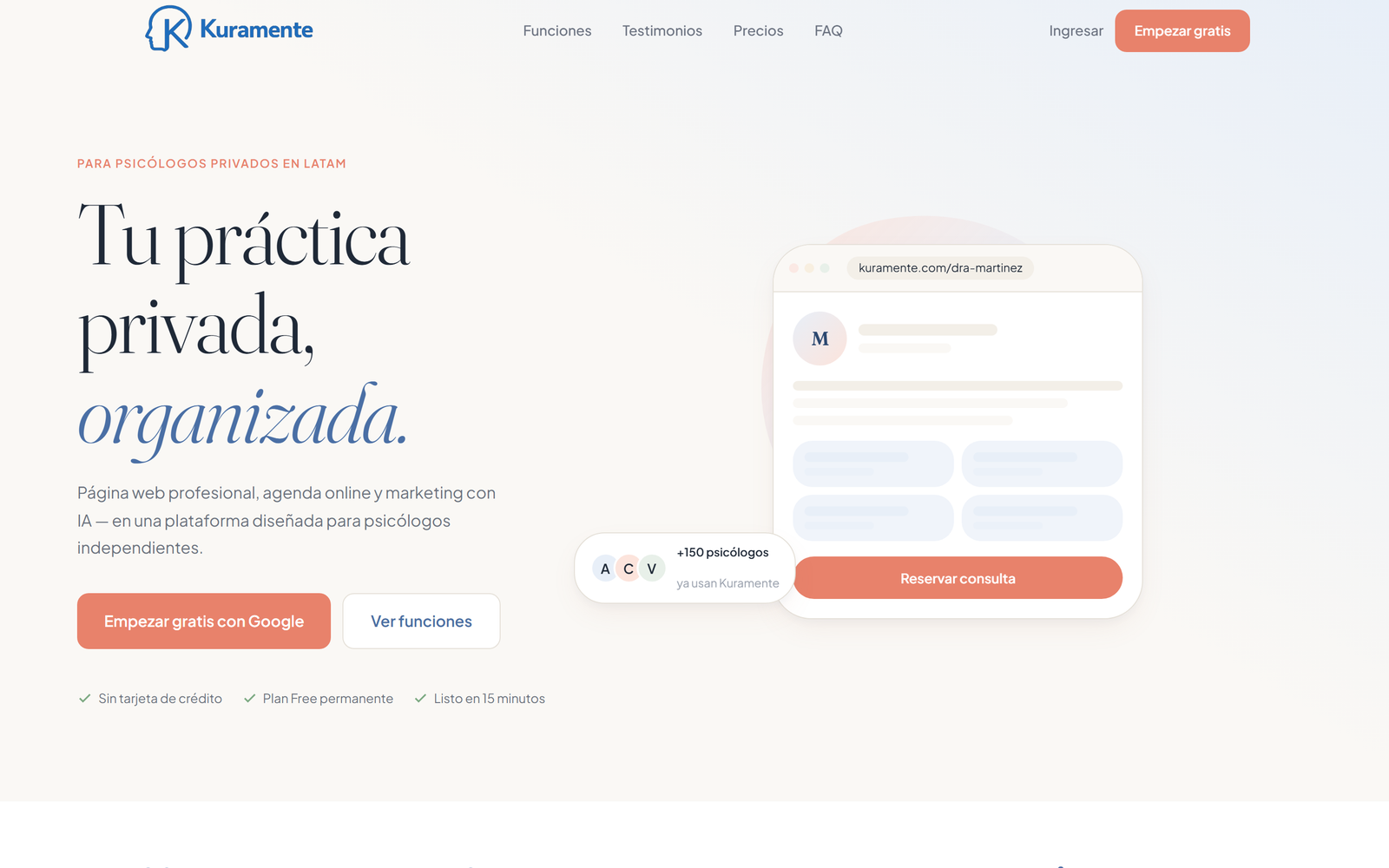 Captura del sitio web de Kuramente
