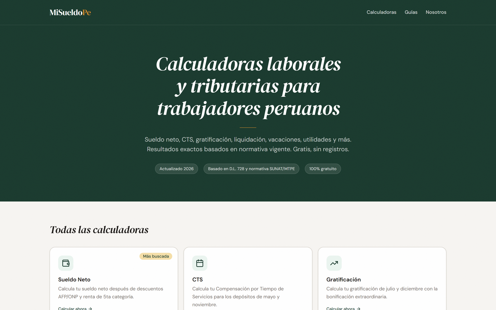 Captura del sitio web de Mi Sueldo Pe